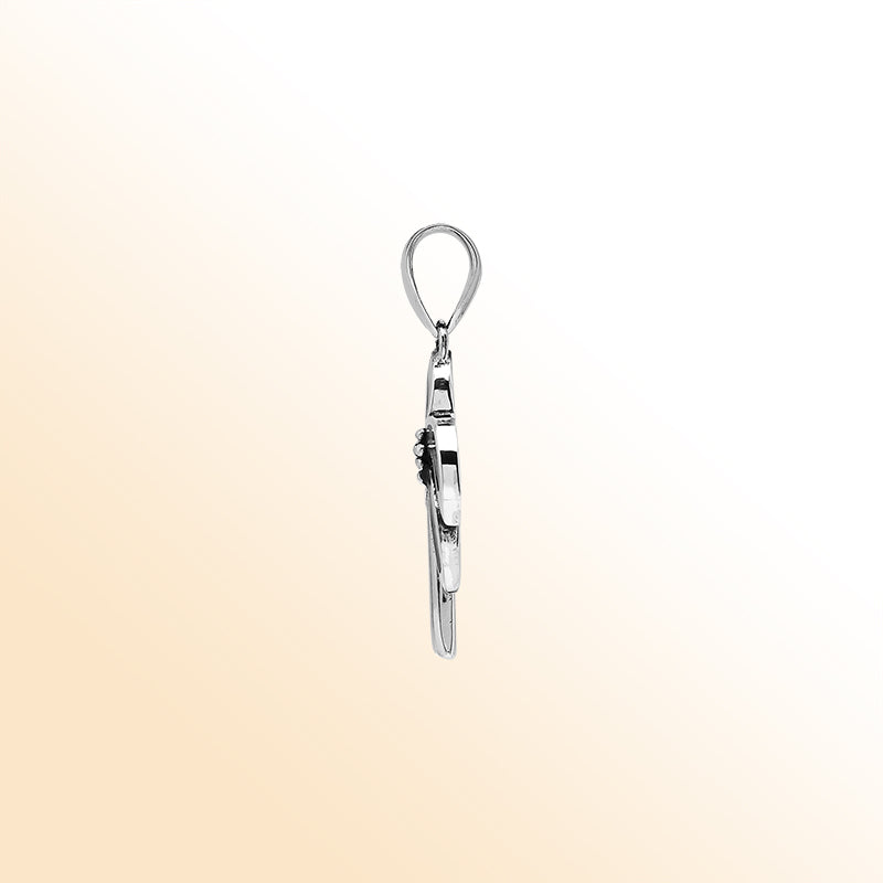 Tropical palm tree pendant in sterling silver with glossy black shell inlay, artisan-crafted for beach-inspired modern style.