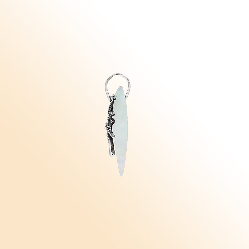 Elegant sterling silver palm tree pendant with Mother of Pearl diamond base, artisan-crafted for tropical coastal style.