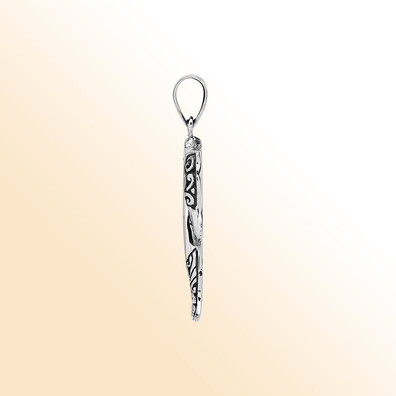 Ocean-inspired sterling silver seahorse pendant with abalone shell inlay, artisan-crafted for tropical marine jewelry style.