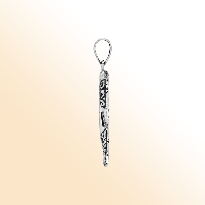 Elegant sterling silver seahorse pendant with luminous Mother of Pearl inlay, artisan-crafted for tropical ocean-inspired style.