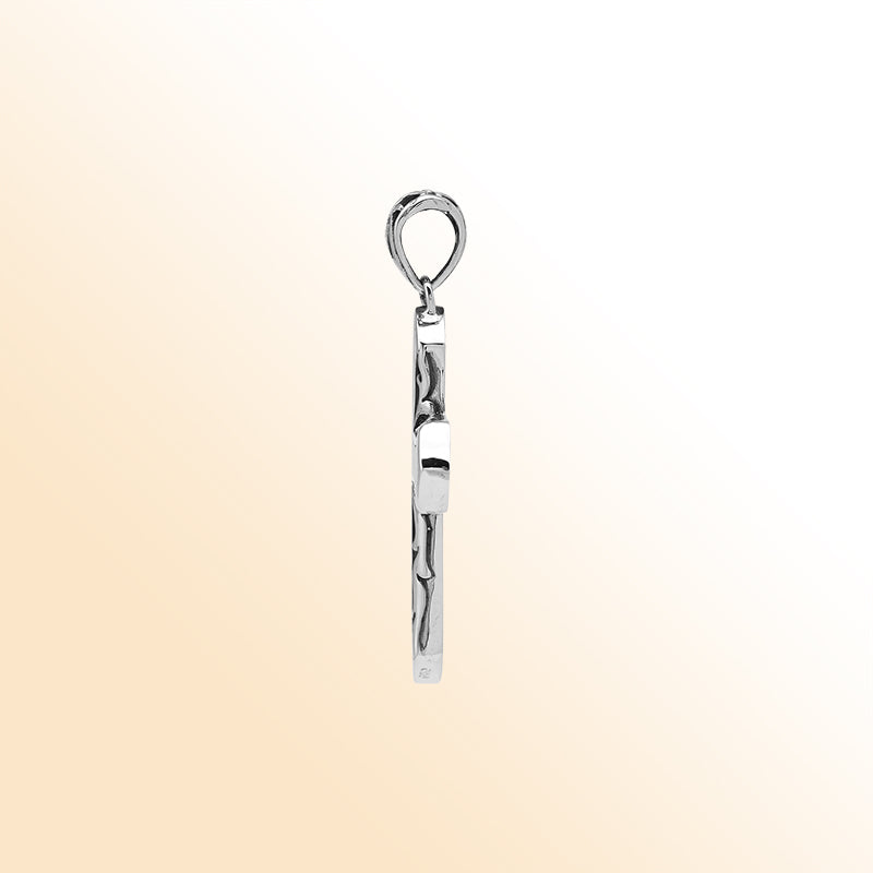 Abalone shell cross pendant in sterling silver with intricate Balinese design, handcrafted jewelry.