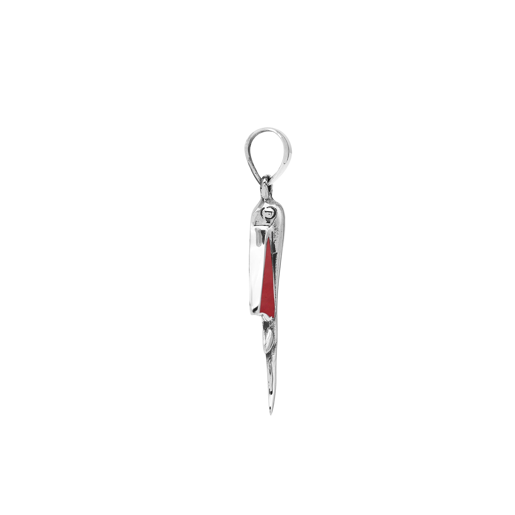 Red coral manta ray pendant in sterling silver with ocean-inspired Balinese design, handmade jewelry.