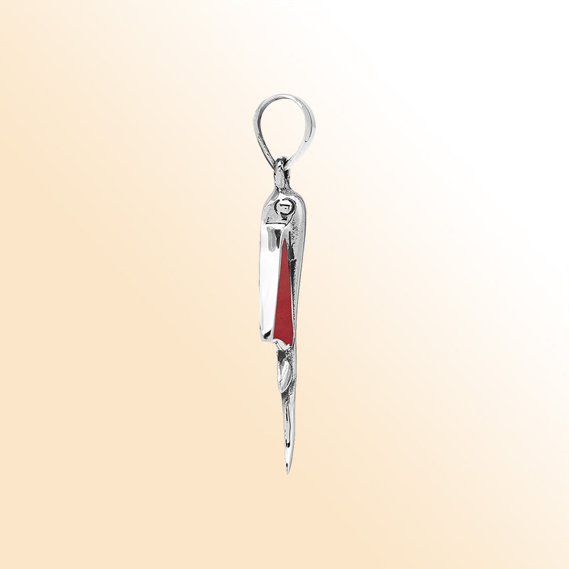 Red coral manta ray pendant in sterling silver with ocean-inspired Balinese design, handmade jewelry.