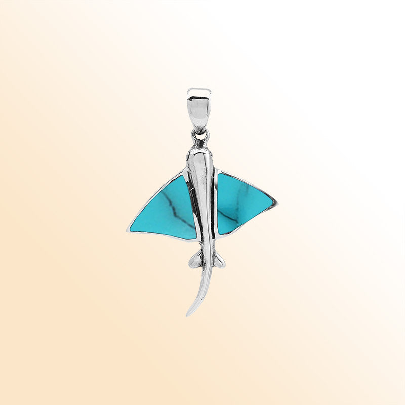 Ocean spirit stingray pendant in sterling silver with turquoise shell