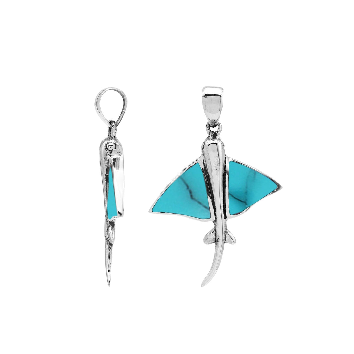 Ocean spirit stingray pendant in sterling silver with turquoise stone