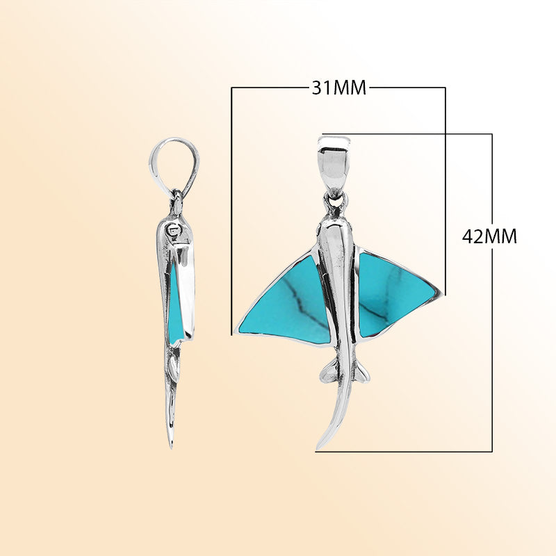 Ocean spirit stingray pendant in sterling silver with turquoise shell