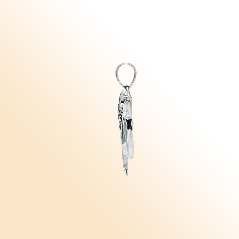 Handcrafted sterling silver Mantaray pendant with abalone shell and Bali swirl design – retail jewelry