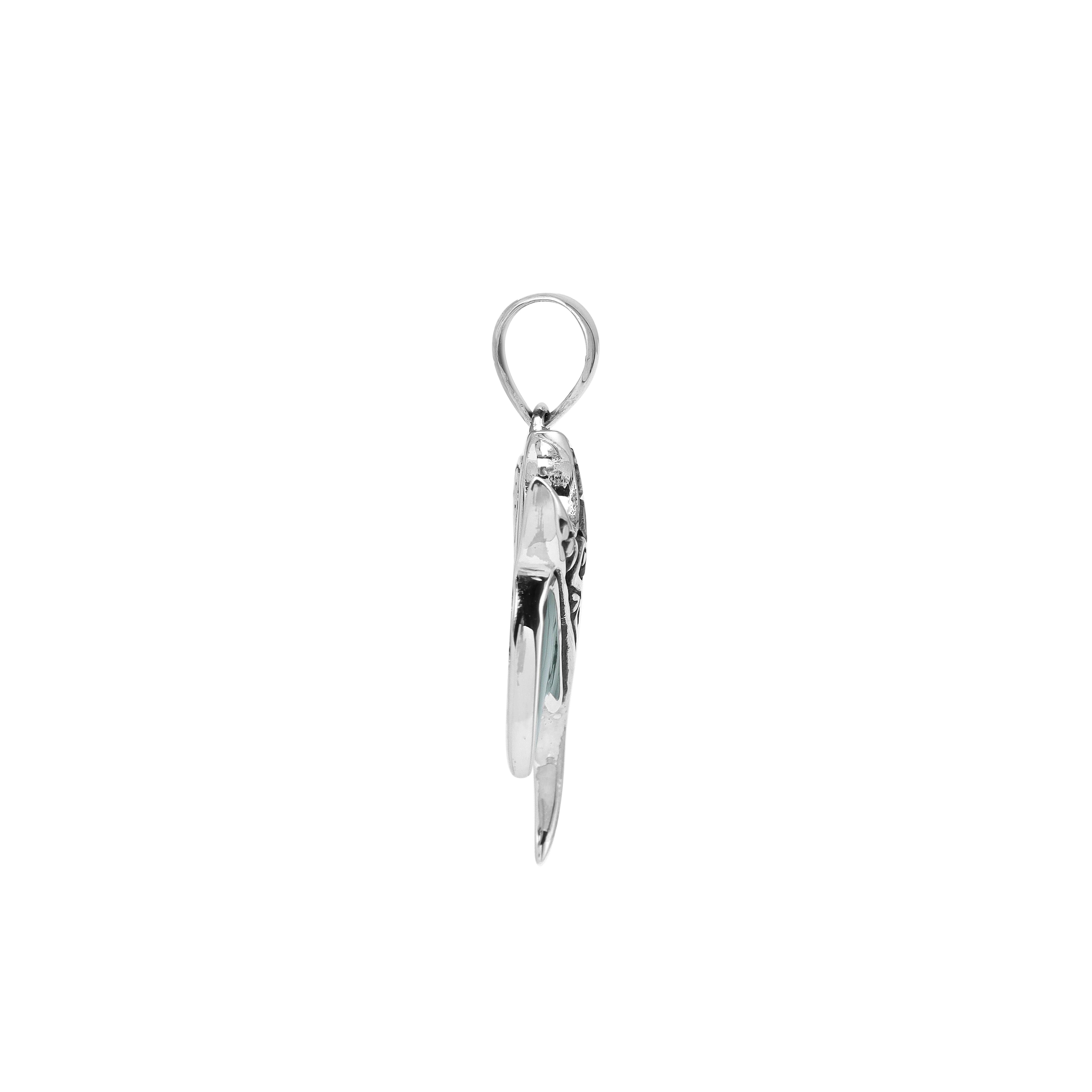 Handcrafted sterling silver Mantaray pendant with abalone shell and Bali swirl design – retail jewelry