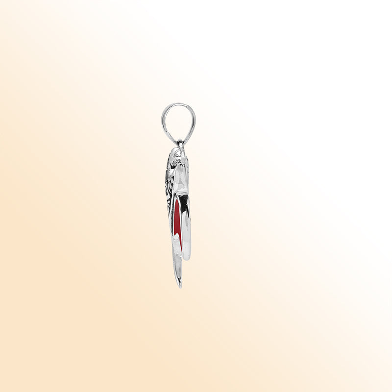 Handcrafted sterling silver Mantaray pendant with red coral and Bali carvings – retail jewelry