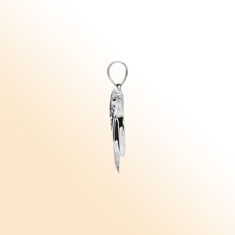 Handcrafted sterling silver Mantaray pendant with black shell inlay and Balinese carvings – retail jewelry