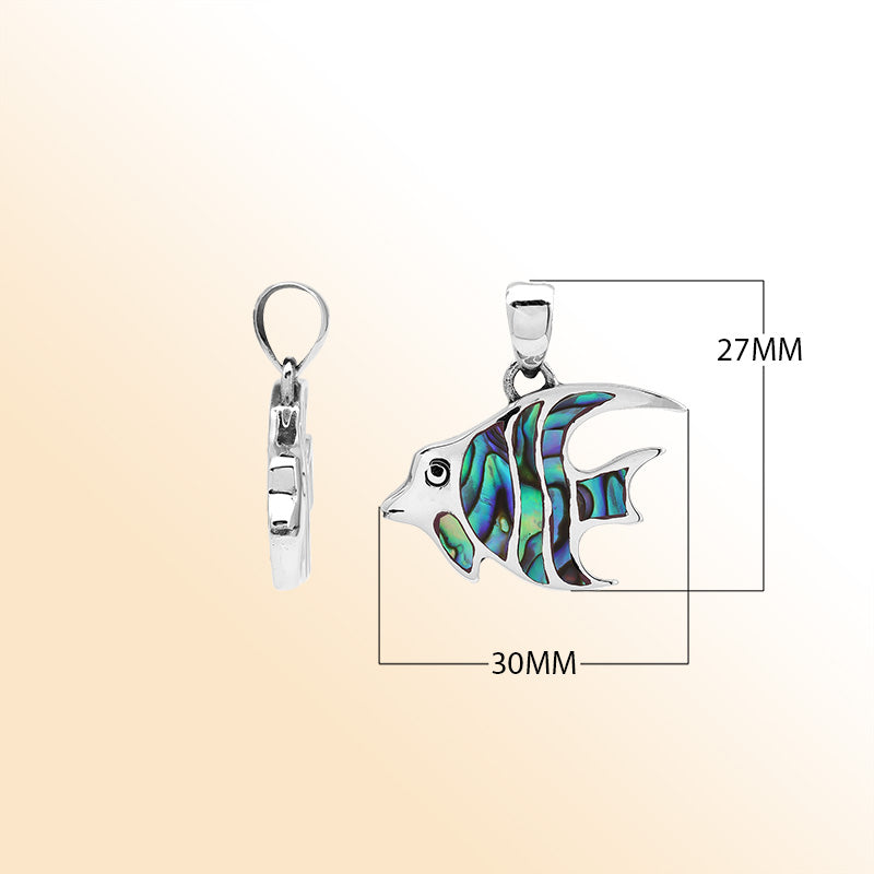 Handcrafted sterling silver fish pendant with Turquoise Shell inlay and Balinese carvings – retail jewelry