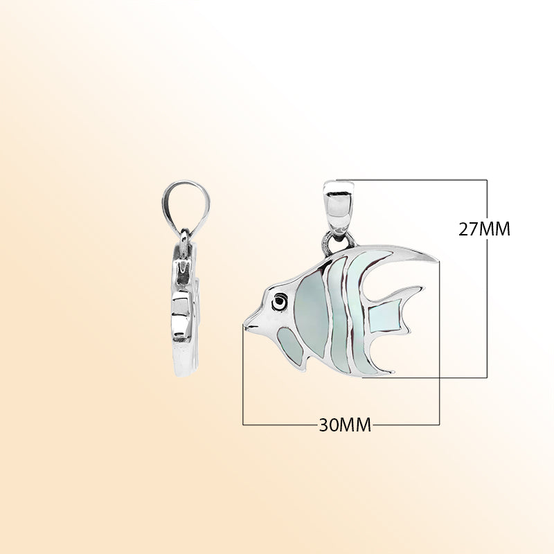 Handcrafted sterling silver fish pendant with white Mother of Pearl inlay and Bali carvings – retail jewelry