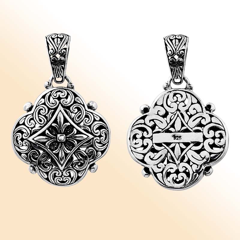 Sterling Silver Floral Pendant Necklace – Handcrafted Bali Jewelry