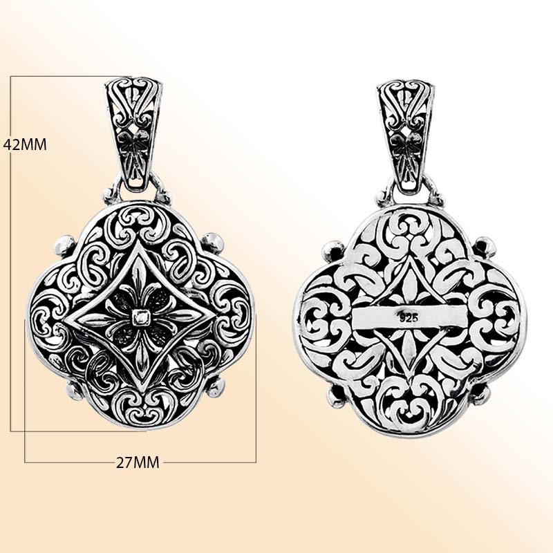 Sterling Silver Floral Pendant Necklace – Handcrafted Bali Jewelry