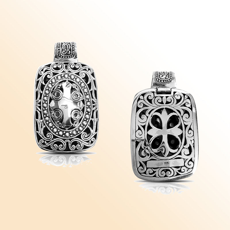 Handcrafted sterling silver Bali pendant with cross and floral motifs – artisan unisex jewelry