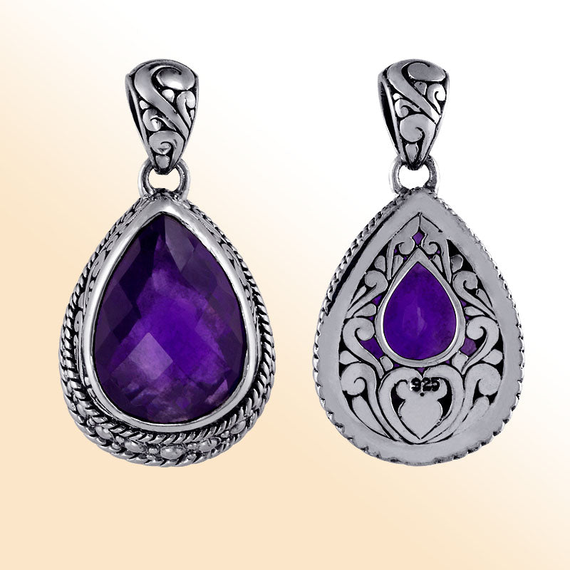 Elegant sterling silver teardrop pendant with amethyst quartz for women’s jewelry