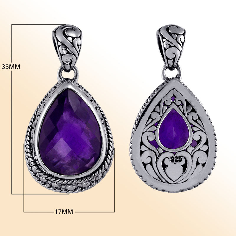 Elegant sterling silver teardrop pendant with amethyst quartz for women’s jewelry