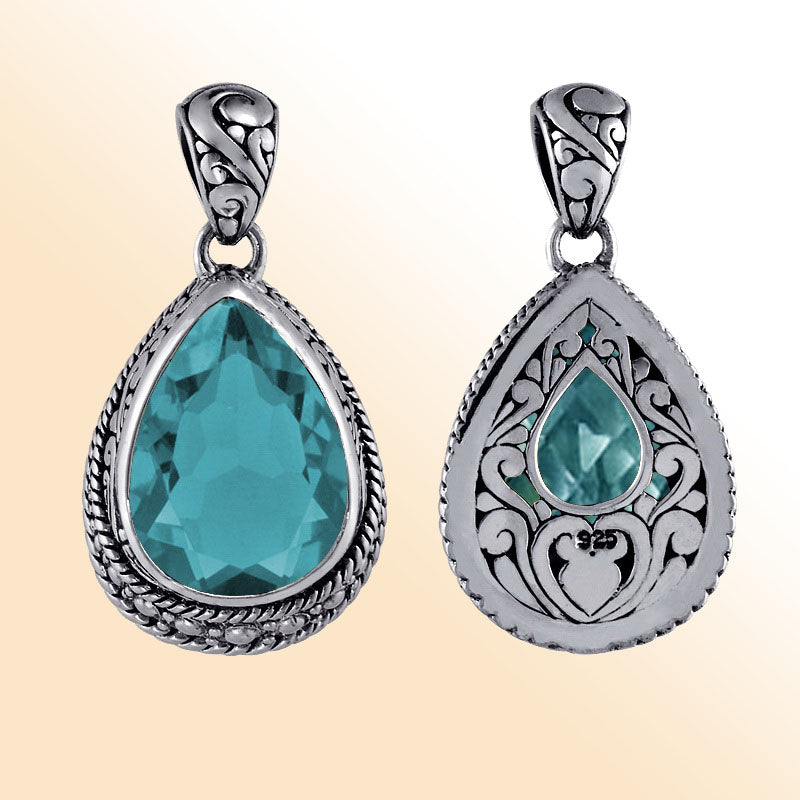 Elegant sterling silver teardrop pendant with blue topaz quartz for women’s jewelry