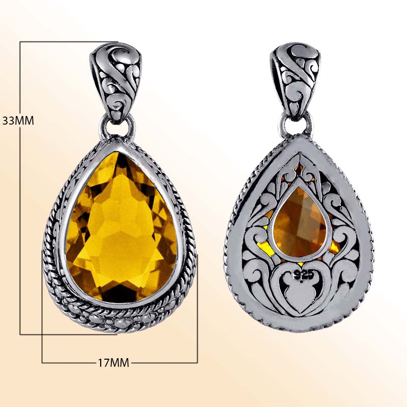 Elegant sterling silver teardrop pendant with citrine quartz for women’s jewelry