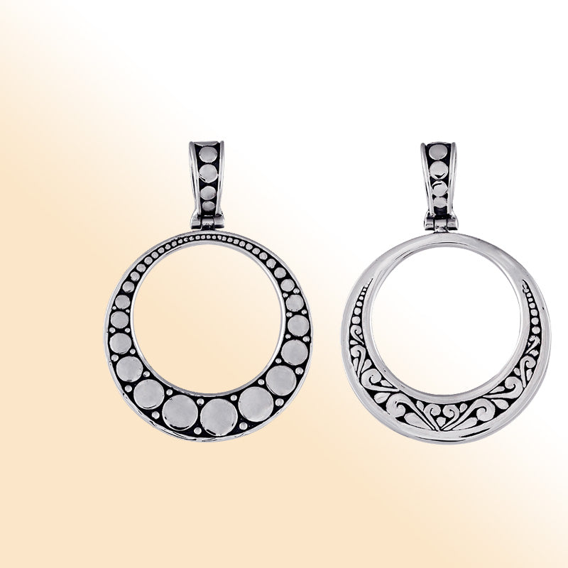 Elegant sterling silver round pendant with dotted and scroll design for women’s jewelry