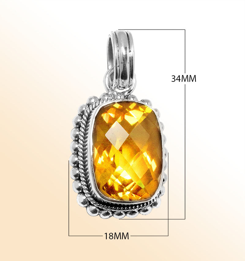 Handmade sterling silver pendant with faceted Citrine Quartz, artisan crafted in Bali