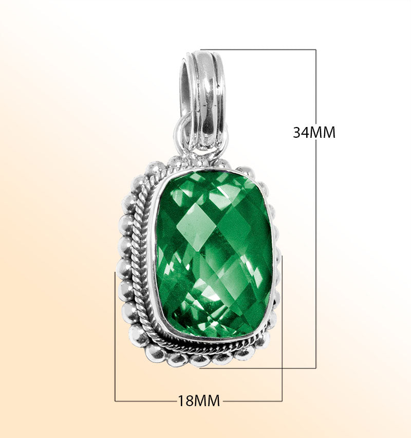 Handmade sterling silver pendant with faceted Green Quartz, artisan crafted in Bali