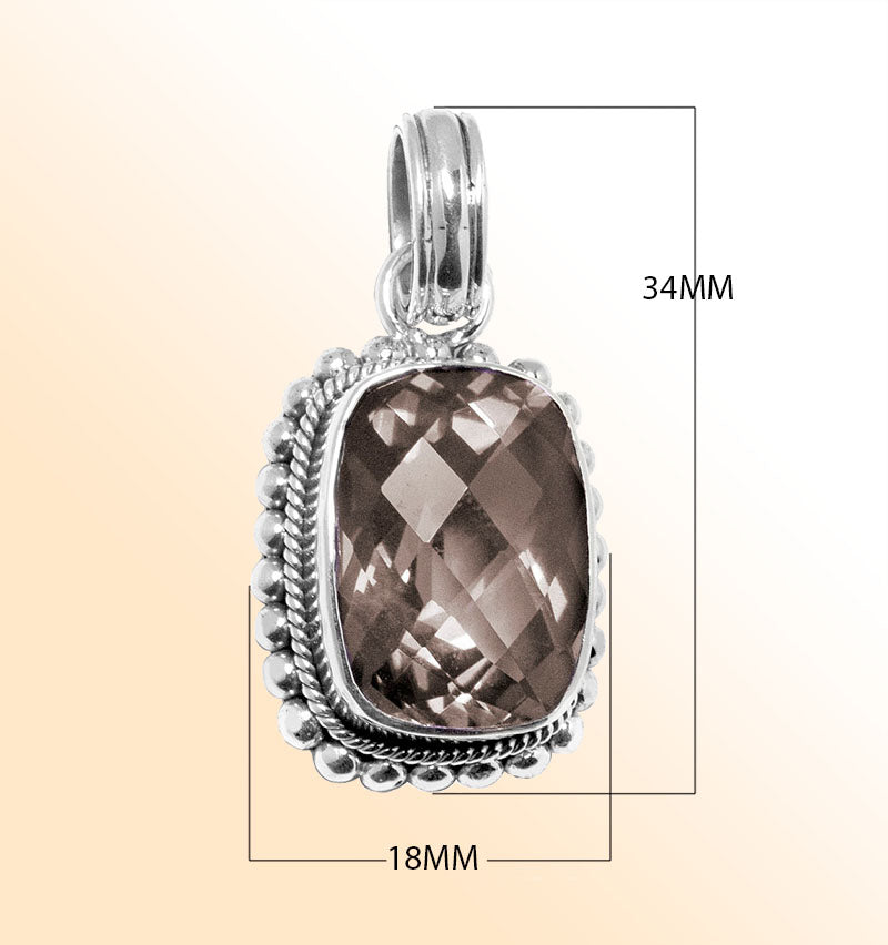 Handmade sterling silver pendant with faceted Smoky Quartz, artisan crafted in Bali