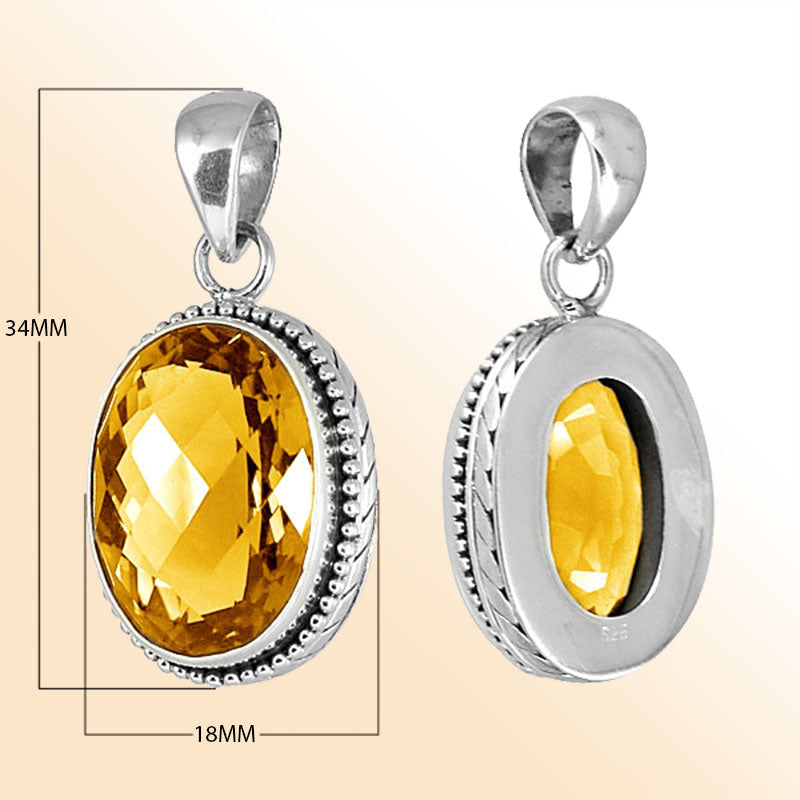 Retail handmade sterling silver citrine quartz pendant necklace with faceted oval stone, Bali artisan jewelry