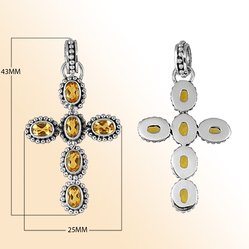 Elegant sterling silver cross pendant with faceted citrine quartz, handcrafted in Bali