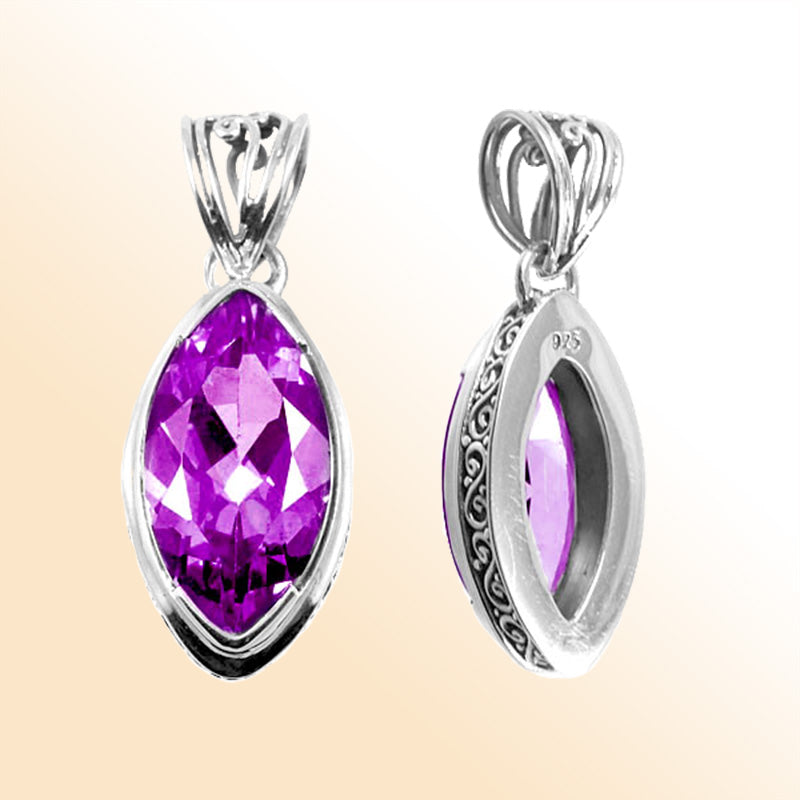 Handcrafted Amethyst Quartz Silver Pendant – Balinese Design