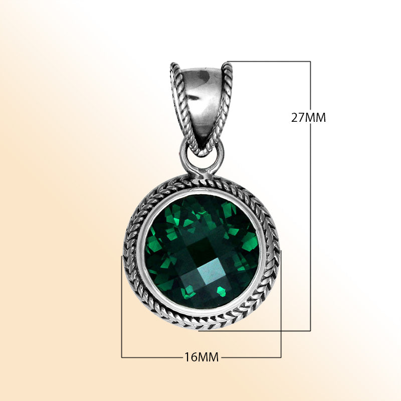 Handmade Bali Sterling Silver Pendant with Green Quartz in round bezel setting