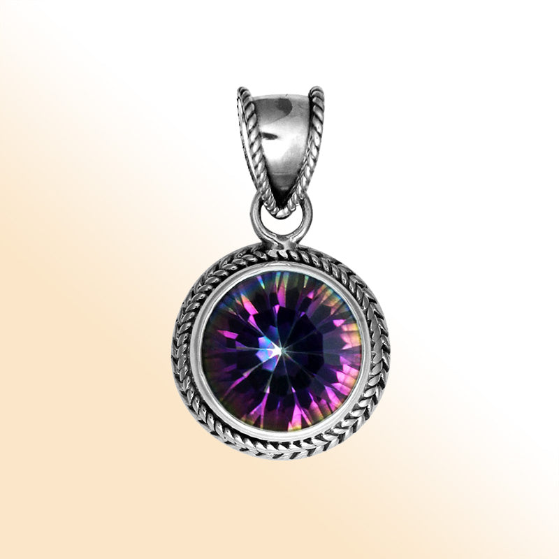 Handmade Sterling Silver Mystic Topaz Quartz Pendant with rainbow effect from Bali