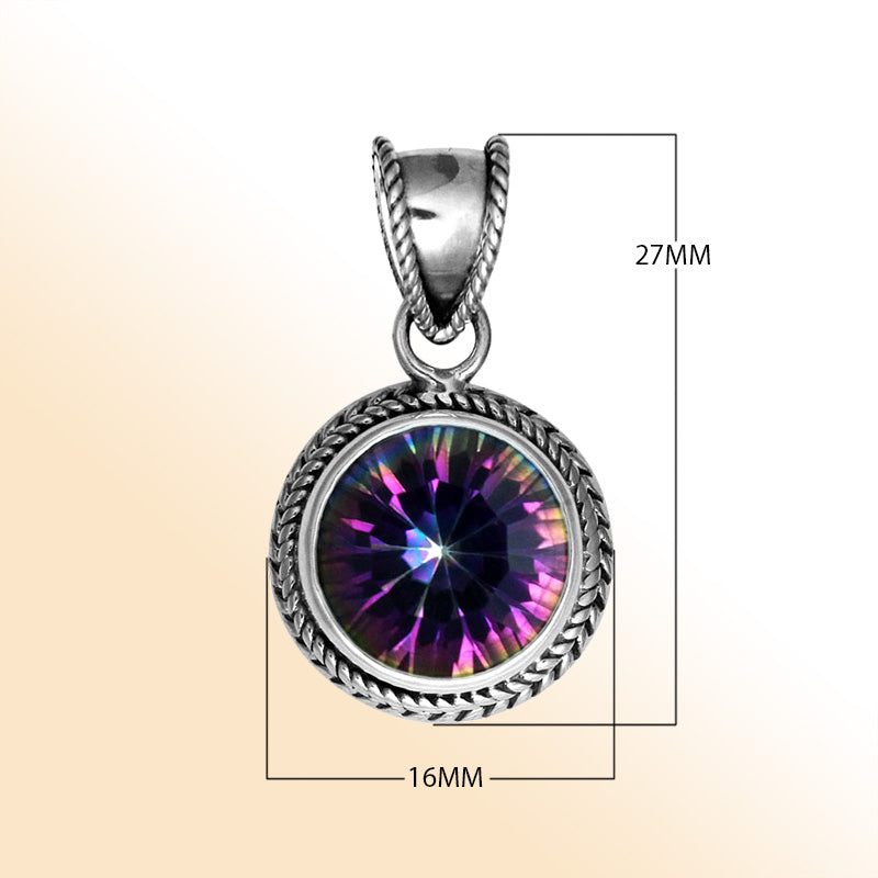 Handmade Sterling Silver Mystic Topaz Quartz Pendant with rainbow effect from Bali
