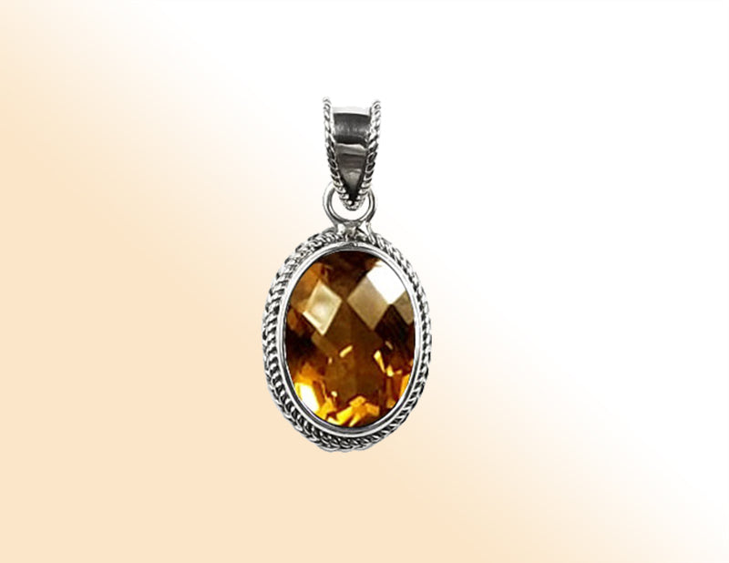 Handmade Bali Citrine Quartz Pendant – Sterling Silver Oval Charm