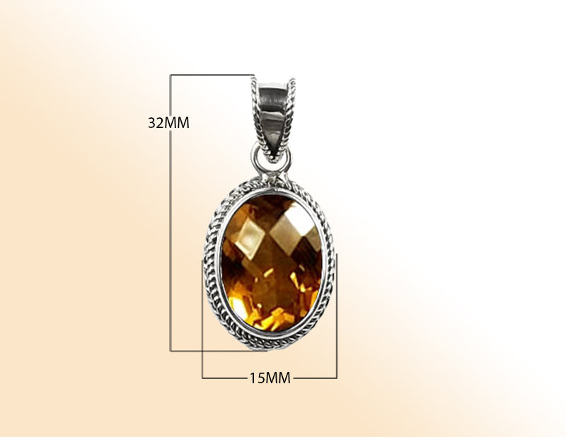 Handmade Bali Citrine Quartz Pendant – Sterling Silver Oval Charm