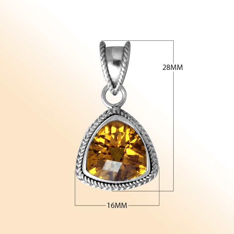Handmade Sterling Silver Citrine Quartz Trillion Pendant with rope border from Bali