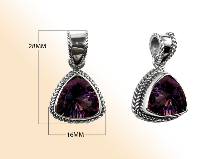 Handmade Sterling Silver Mystic Topaz Quartz Trillion Pendant with rainbow hues from Bali