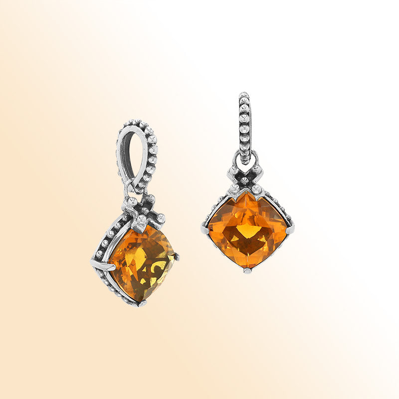 Buy Handmade Citrine Quartz Cushion Pendant – Sterling Silver Bali Jewelry