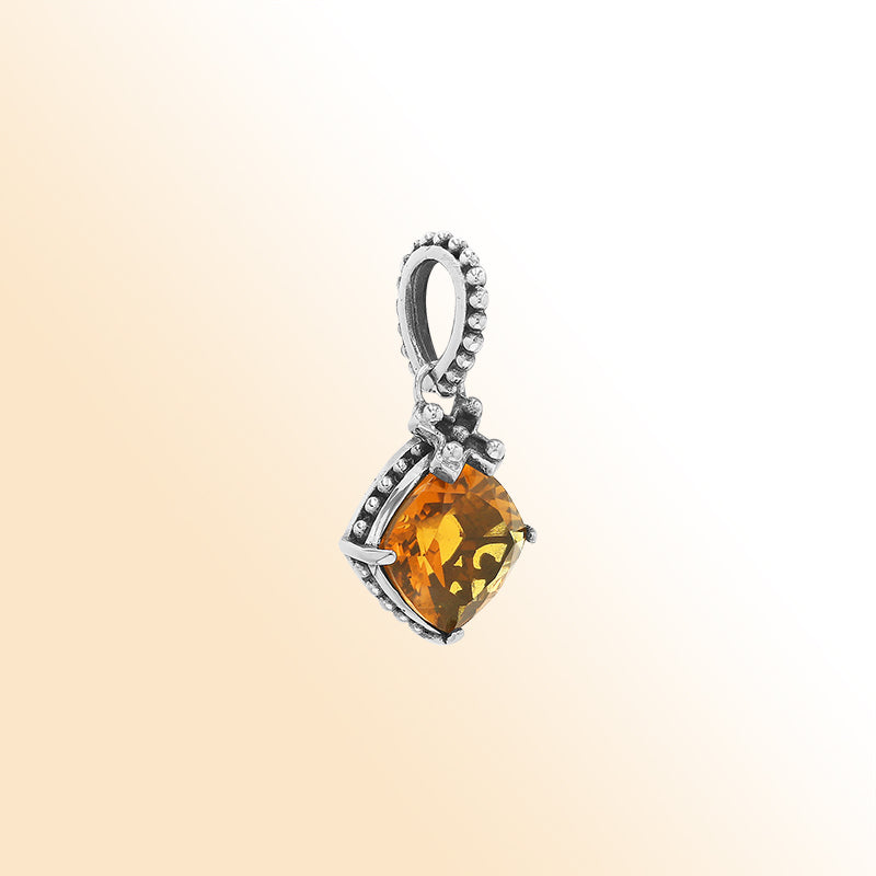 Buy Handmade Citrine Quartz Cushion Pendant – Sterling Silver Bali Jewelry