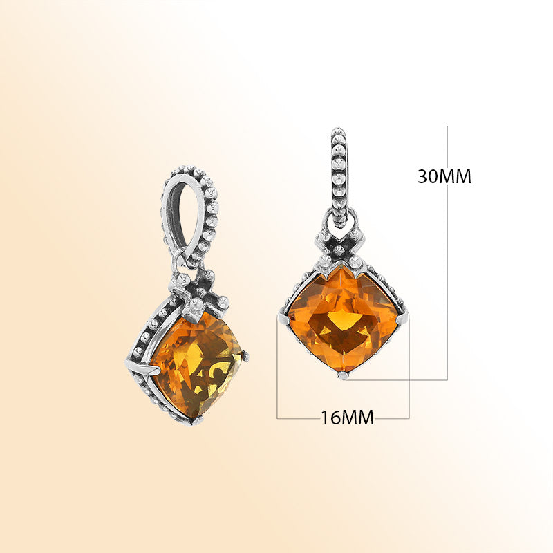 Buy Handmade Citrine Quartz Cushion Pendant – Sterling Silver Bali Jewelry