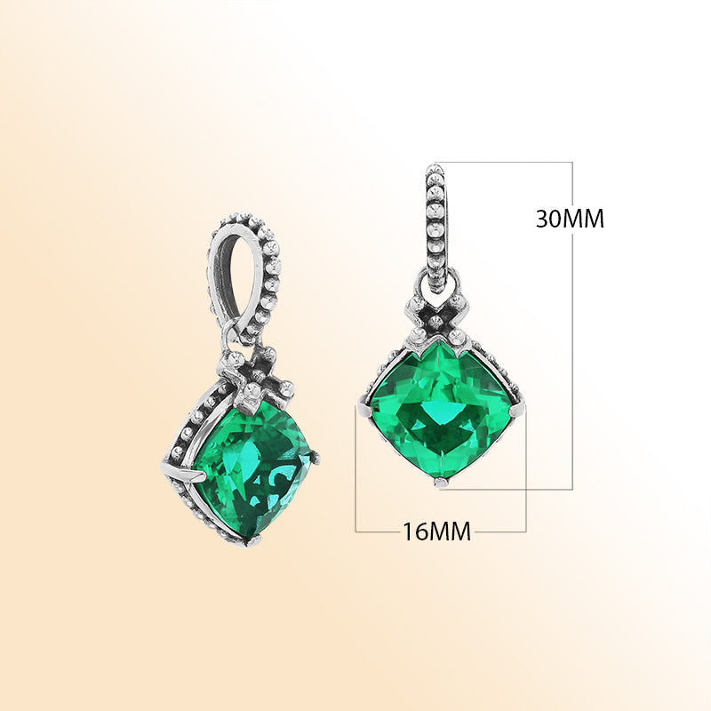 Handmade Sterling Silver Green Quartz Cushion Pendant with beaded bail from Bali