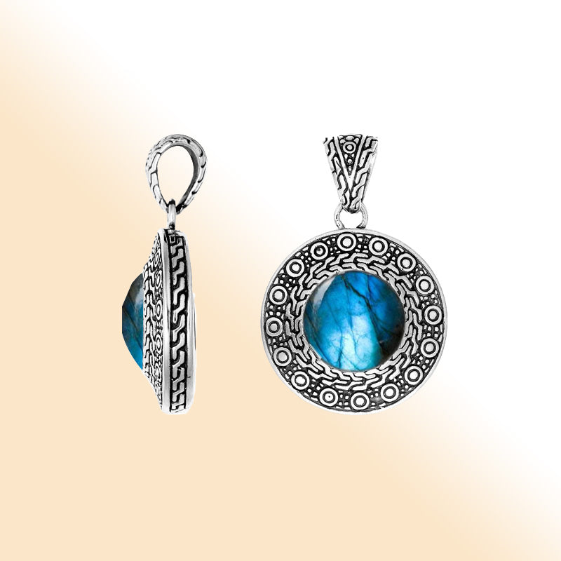 Labradorite Sterling Silver Pendant handcrafted in Bali with artisan Balinese design