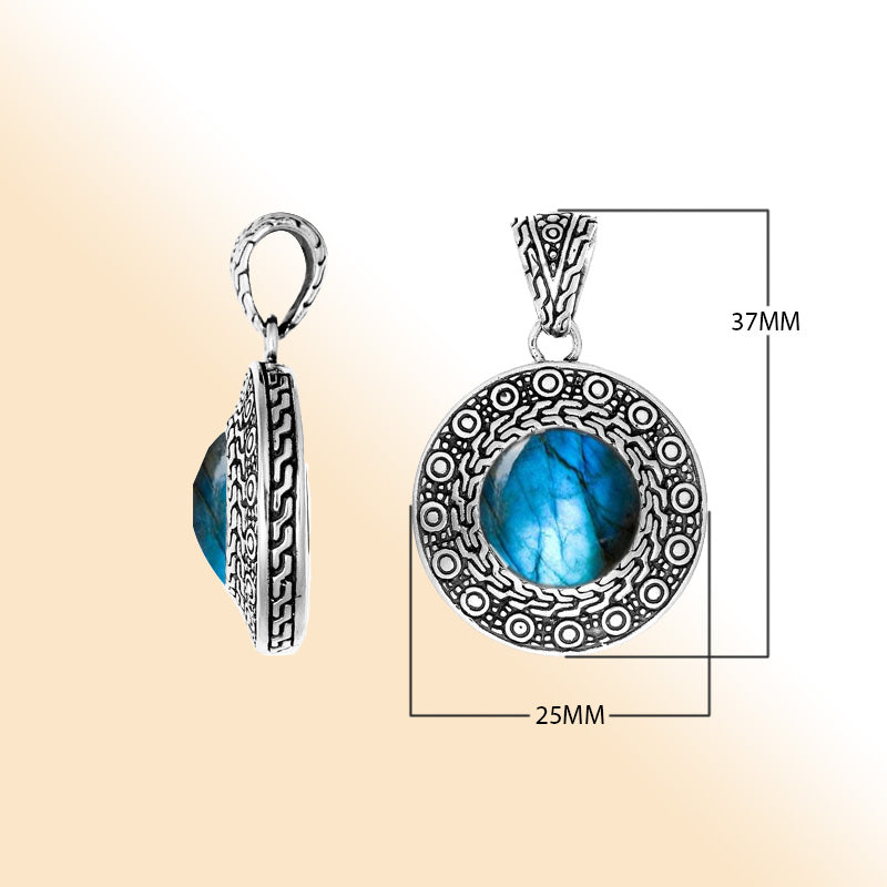 Labradorite Sterling Silver Pendant handcrafted in Bali with artisan Balinese design