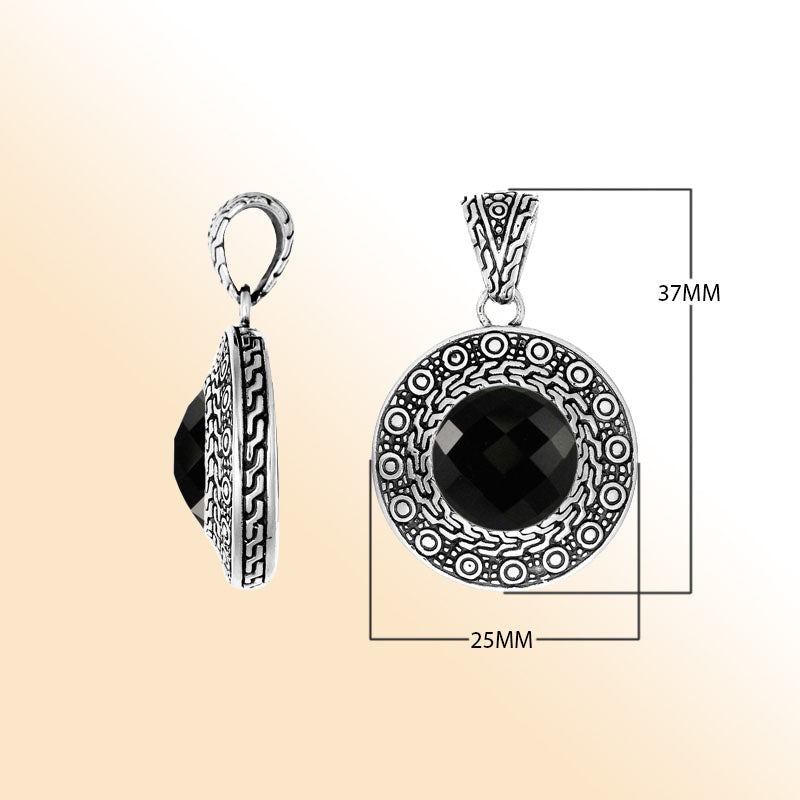 Black Onyx Sterling Silver Pendant handcrafted in Bali with artisan Balinese design