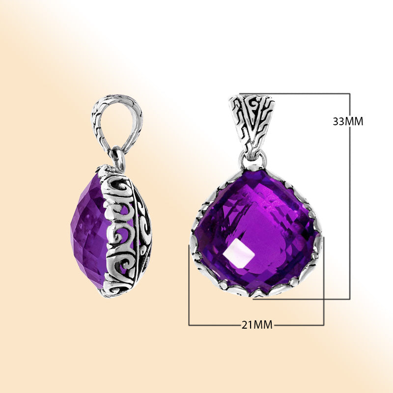 Amethyst Quartz Sterling Silver Pendant handcrafted in Bali with artisan Balinese design