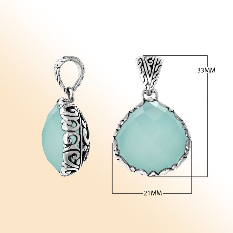 Green Chalcedony Quartz Sterling Silver Pendant handcrafted in Bali with artisan Balinese design
