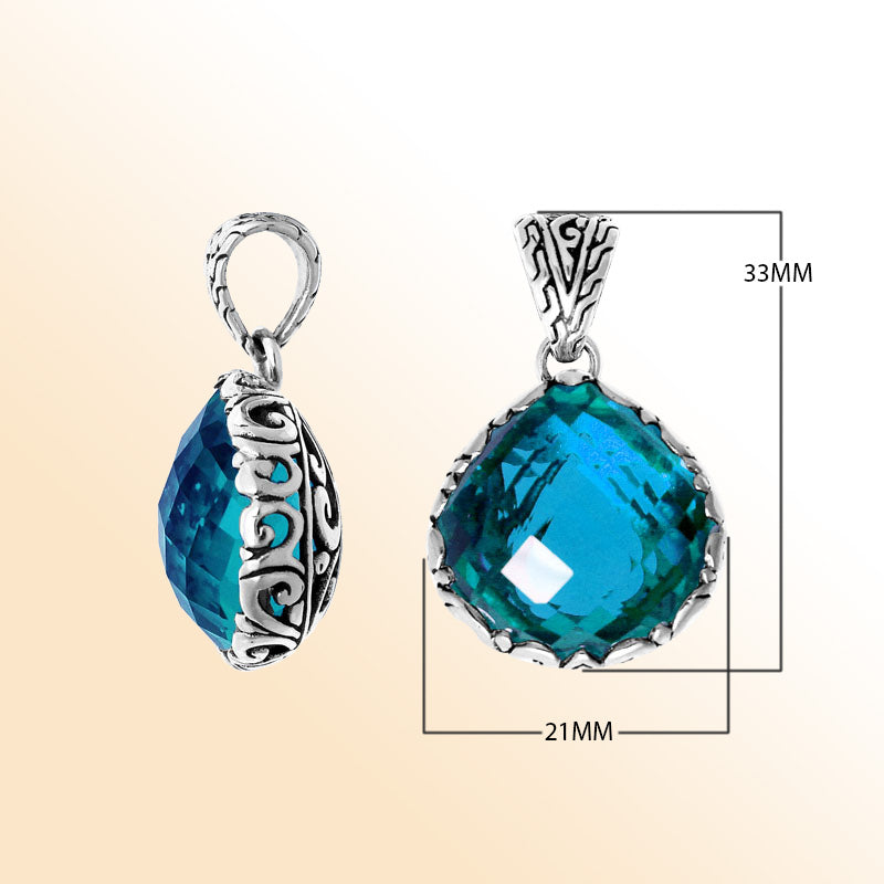 Retail London Blue Topaz Quartz sterling silver pendant handmade in Bali with artisan silverwork.