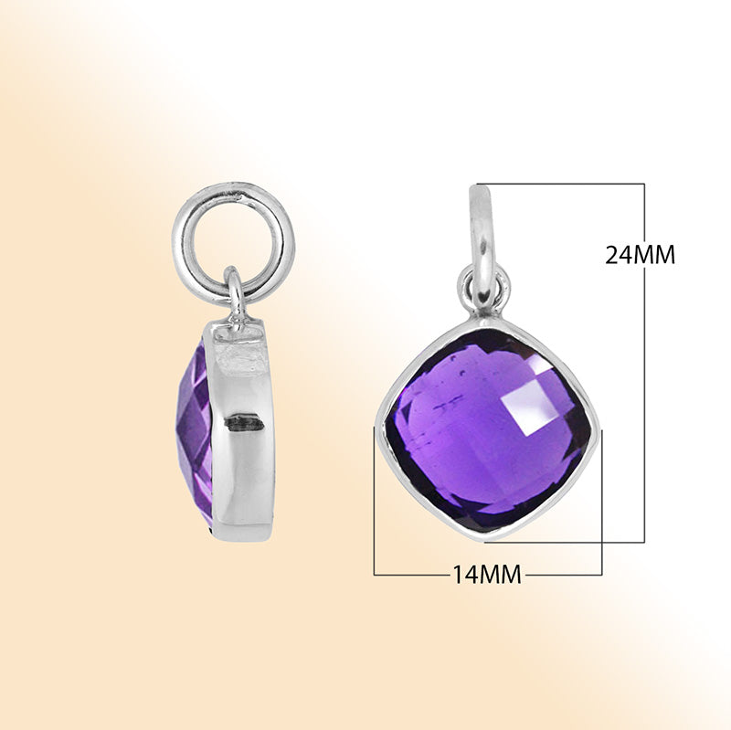 Sterling silver cushion pendant with Amethyst Quartz.