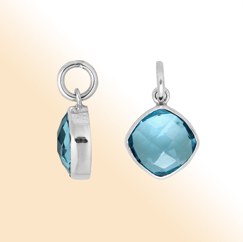 Elegant sterling silver pendant with cushion-cut Blue Topaz Quartz