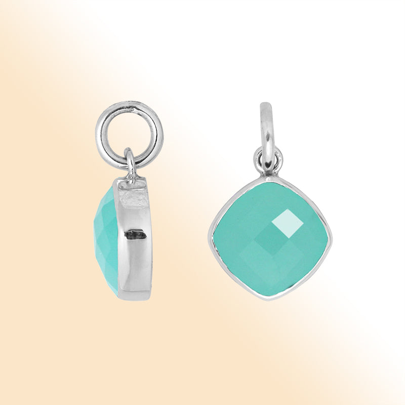 Elegant sterling silver pendant with cushion-cut Green Chalcedony Quartz